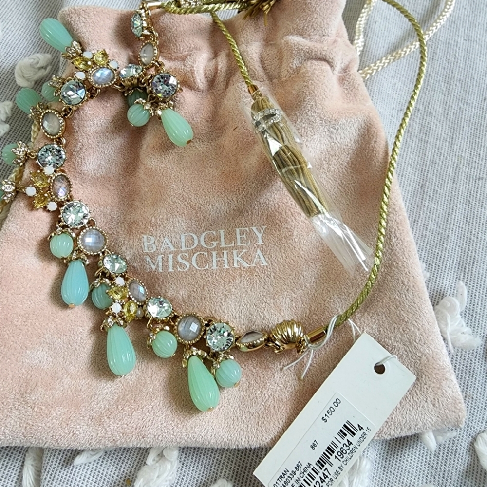 Aqua/gold Badgley Mischka necklace with tassles NEW WORN! Tags still on!!!